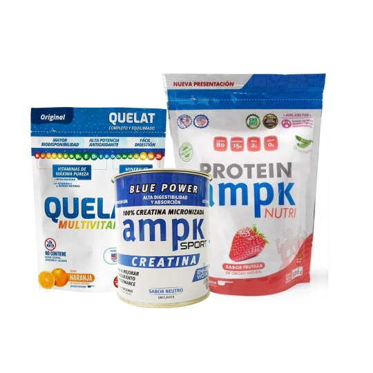 Pack Ampk Protein + Creatina Ampk Sport 150gr Masa Muscular + Quelat Multivitaminico 