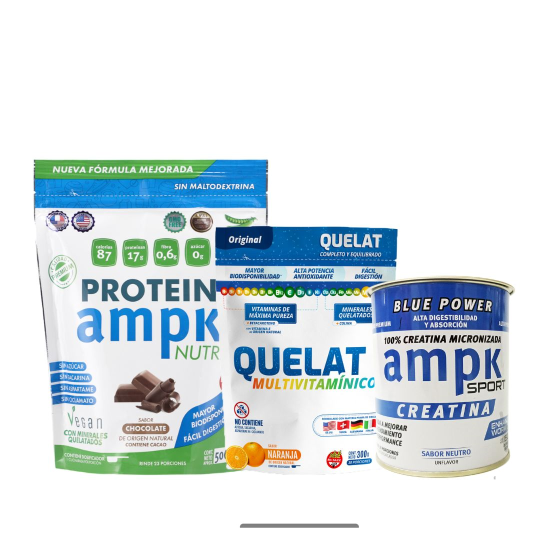 Pack Ampk Protein Chocolate + Creatina Ampk Sport 150gr Masa Muscular + Quelat Multivitaminico 