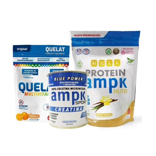 Pack Ampk Protein Vainilla + Creatina Ampk Sport 150gr Masa Muscular + Quelat Multivitaminico 