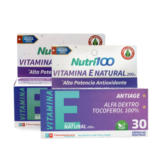 Nutri100 Vitamina E Natural Vegetal. Suiza 30 Caps Pack x2